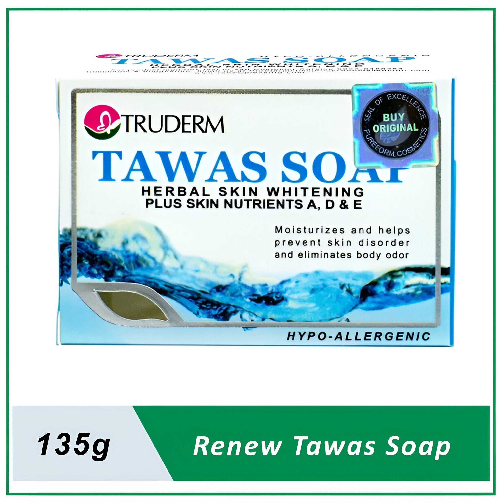 Truderm Tawas Herbal Skin Whitening Soap with Vitamins A, D & E - 135g