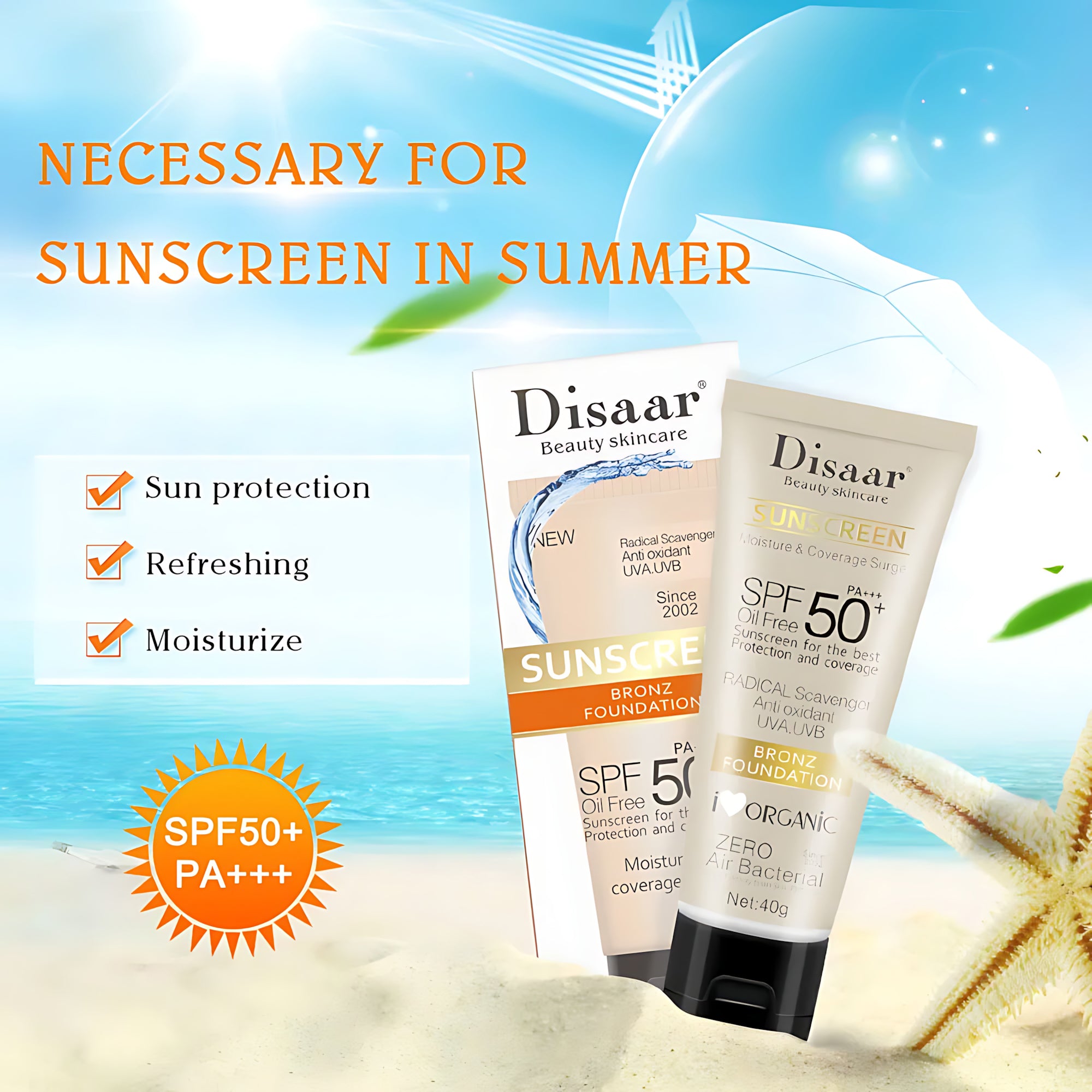 Disaar Beauty Skincare Sunscreen Bronzing Foundation SPF 50+ PA+++ – 40g