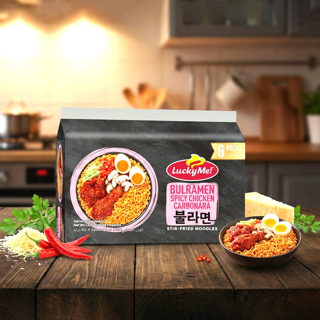 Lucky Me! Bulramen Spicy Chicken Carbonara Stir-Fried Noodles – 6 x 60g