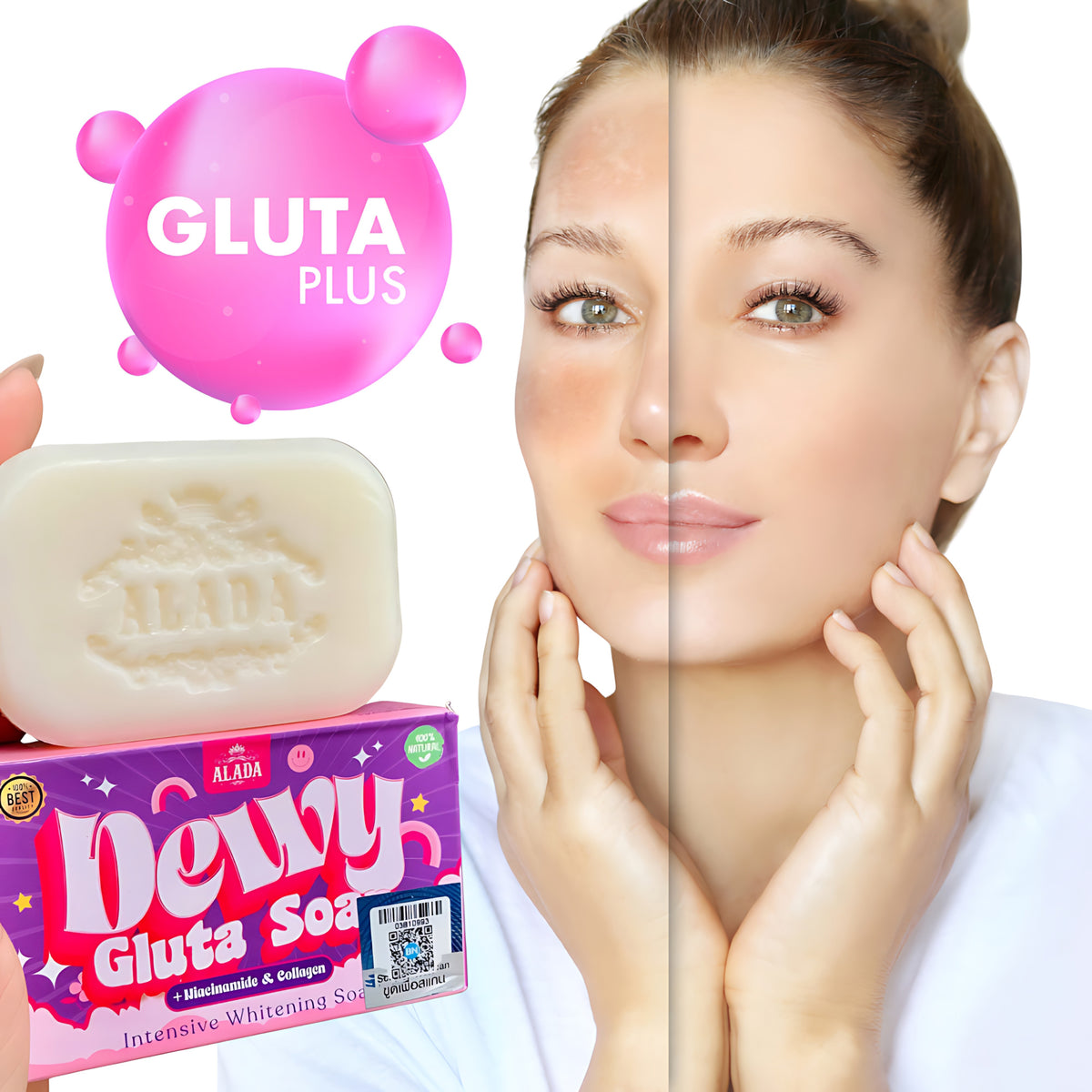 Alada Dewy Gluta Soap – Intensive Whitening with Niacinamide & Collagen – 70g