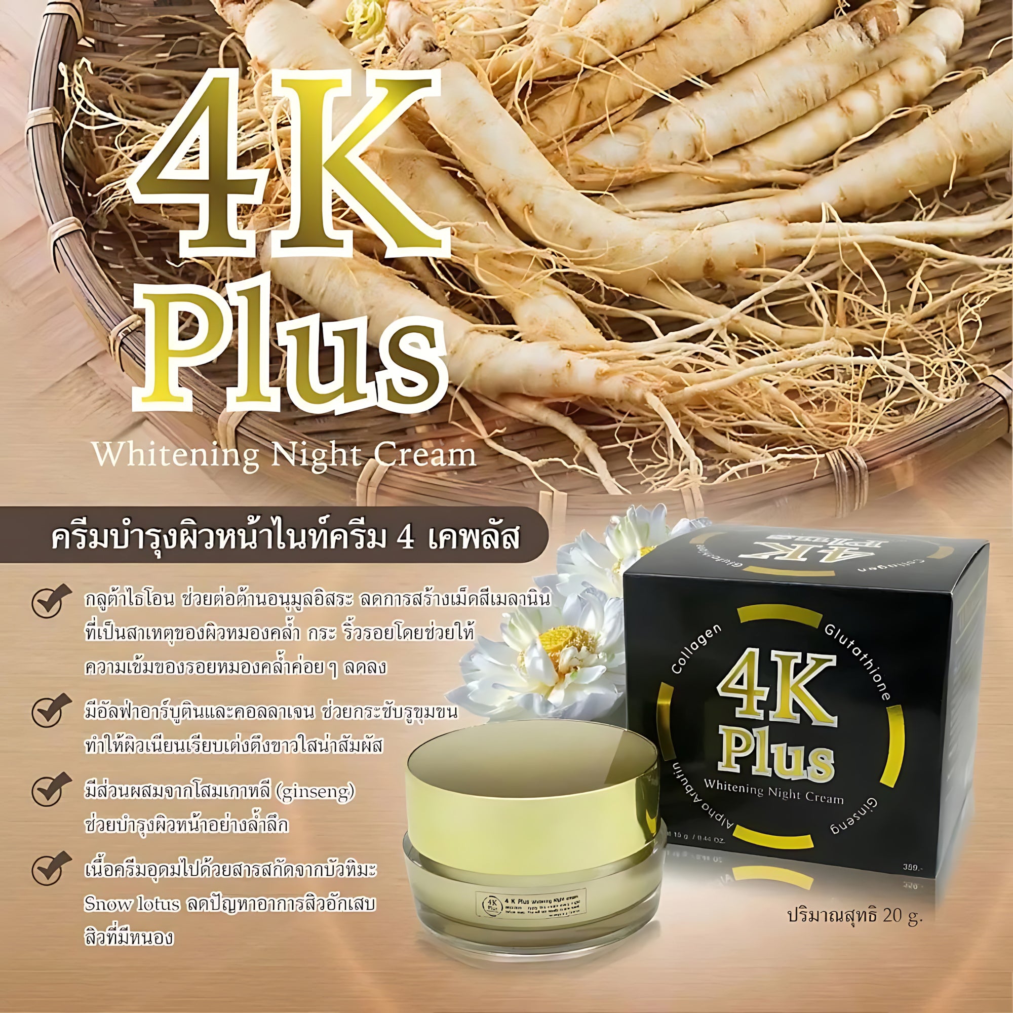 4K Plus Whitening Night Face Cream - 20g