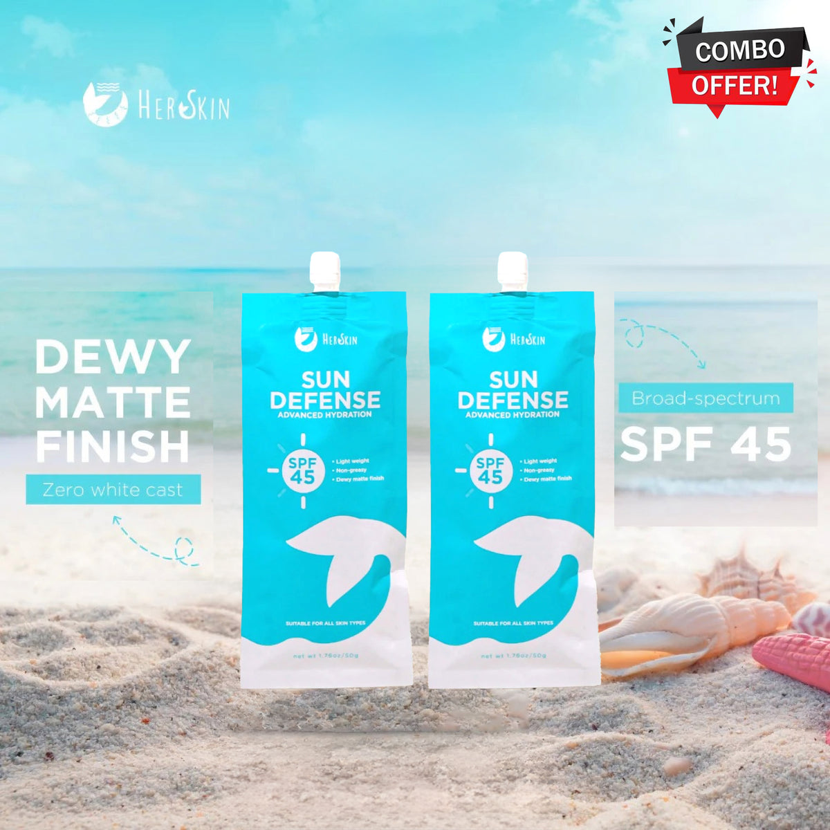 Her Skin Sun Defense Advanced Hydration SPF45 – 50g (Combo Pack)