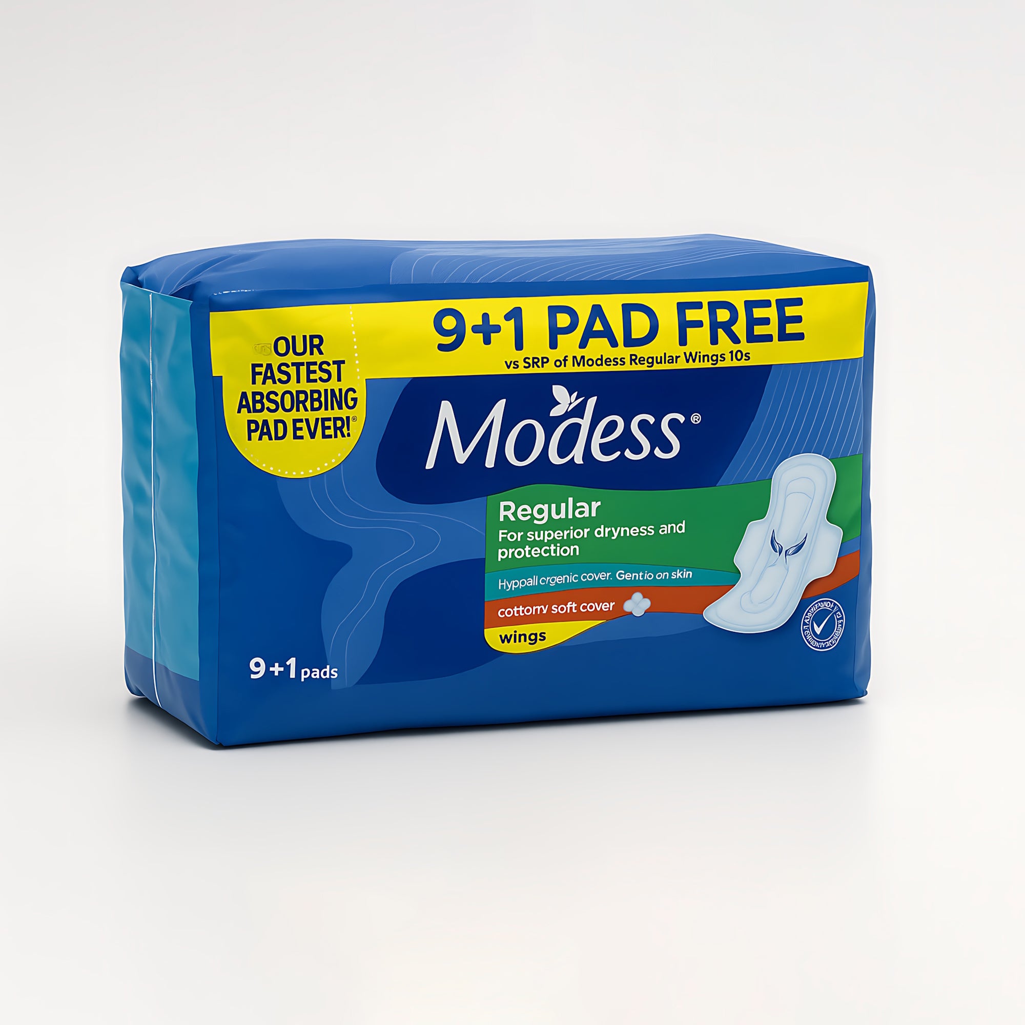 Modess Regular Sanitary Pads with Wings - 10 Pads (9+1 Free)