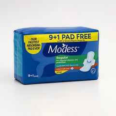 Modess Regular Sanitary Pads with Wings - 10 Pads (9+1 Free)