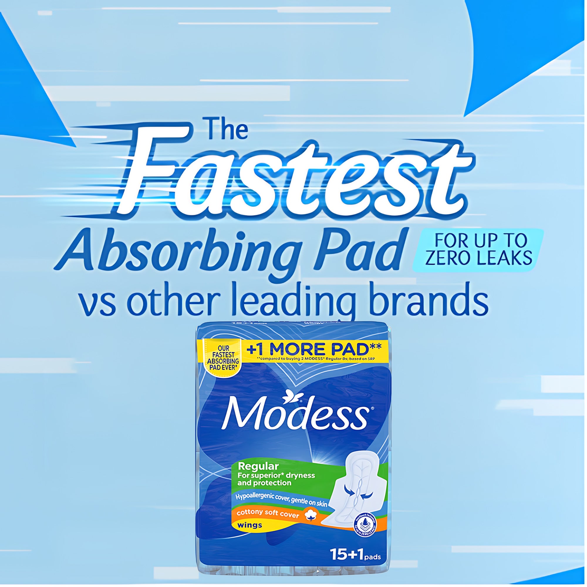 Modess Regular Sanitary Pads with Wings – 16 Pads (15+1 Bonus)