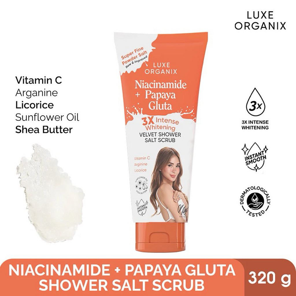 Luxe Organix Niacinamide + Papaya Gluta Velvet Salt Scrub – 320g