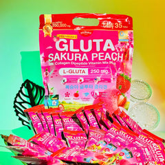 Mikeo Gluta Sakura Peach Collagen Dipeptide Vitamin Mix Plus - 35 Sachets × 10g
