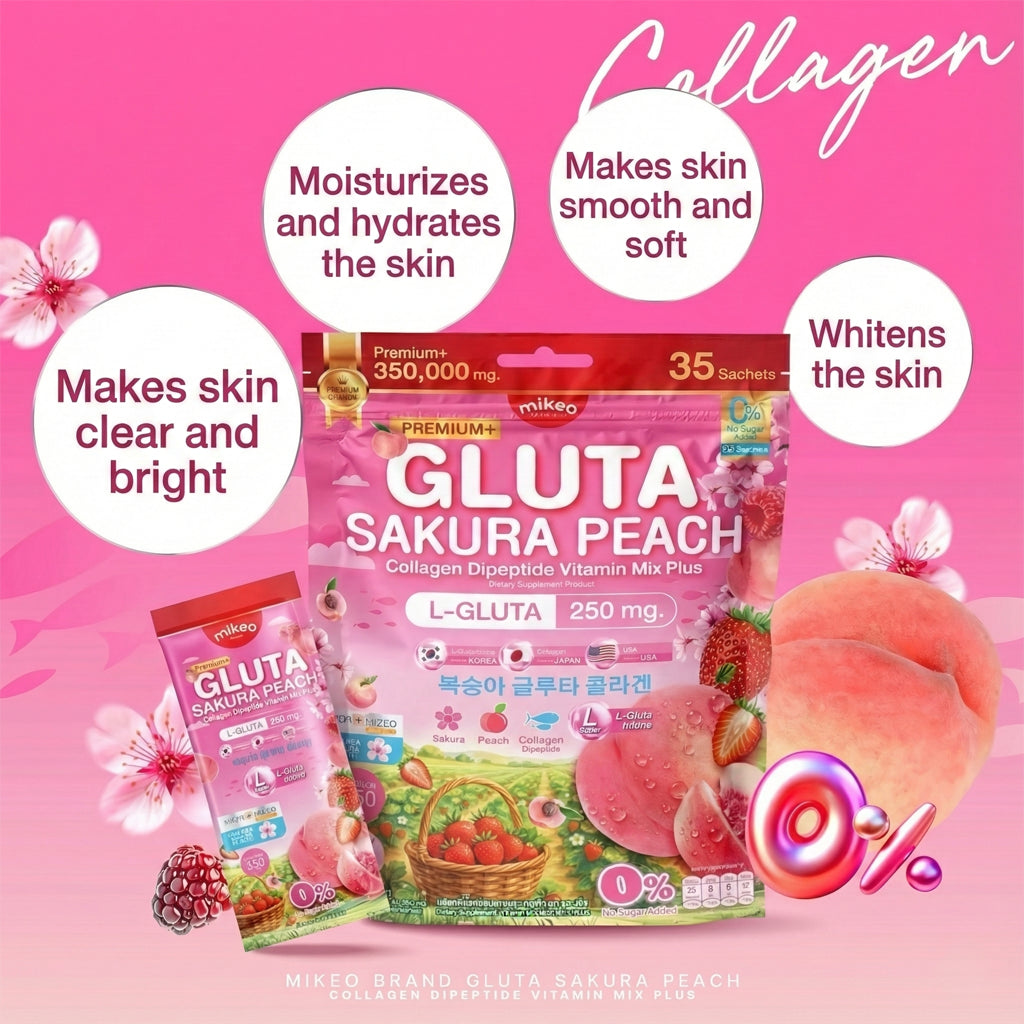 Mikeo Gluta Sakura Peach Collagen Dipeptide Vitamin Mix Plus - 35 Sachets × 10g