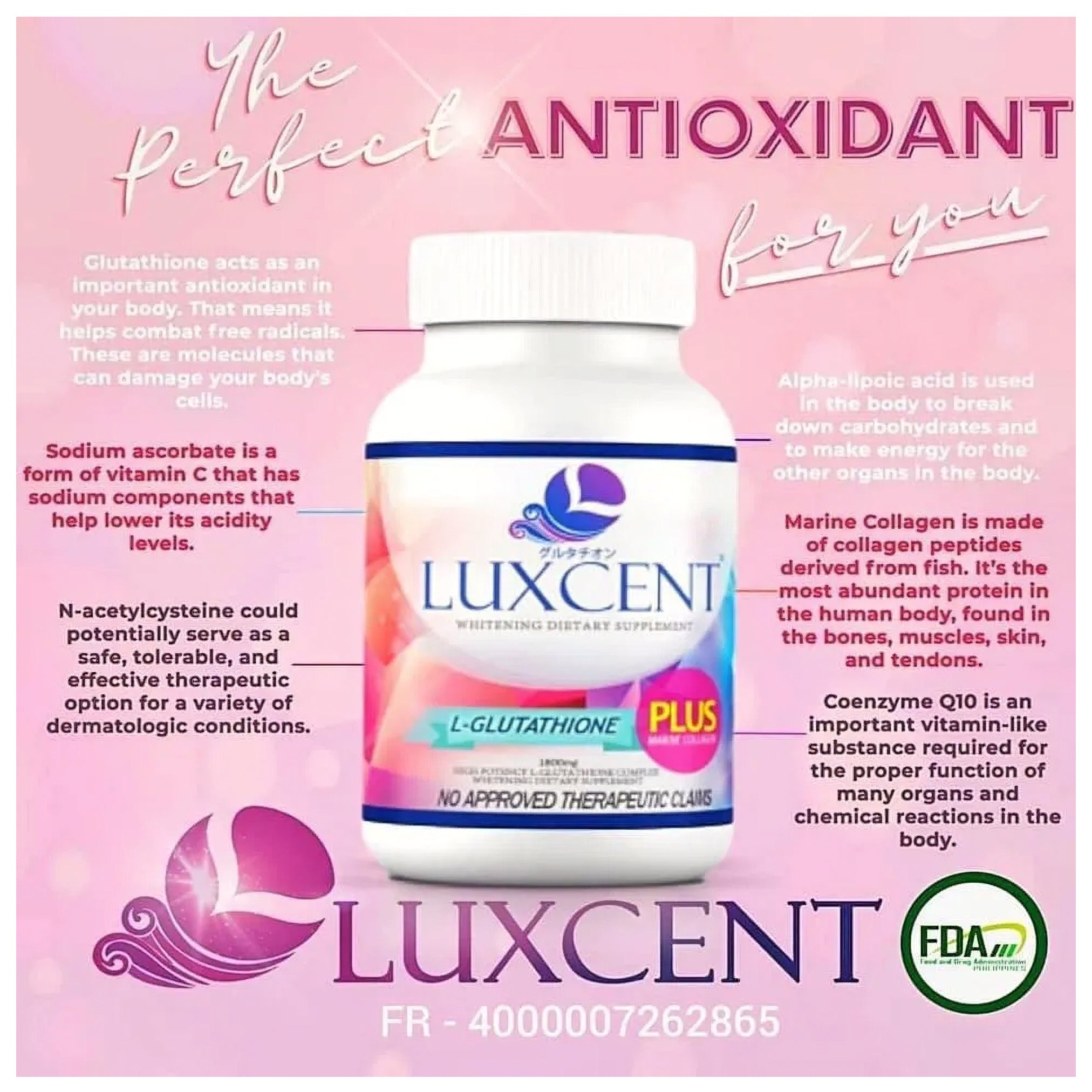 Luxcent L-Glutathione Plus Marine Collagen Luminous Capsules – 1800mg – Sige Mart UAE