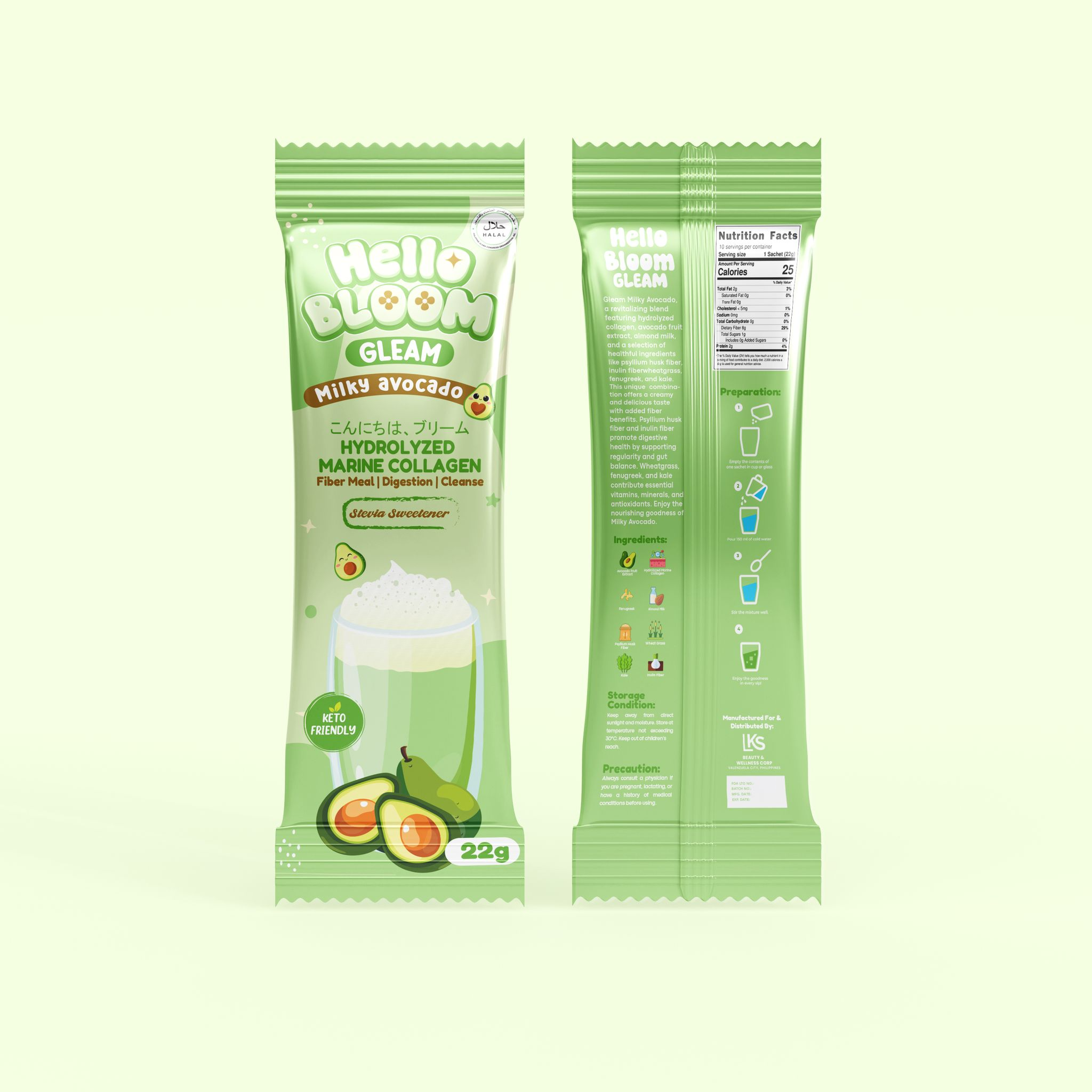 Hello Bloom Gleam Milky Avocado Collagen Beauty Supplement