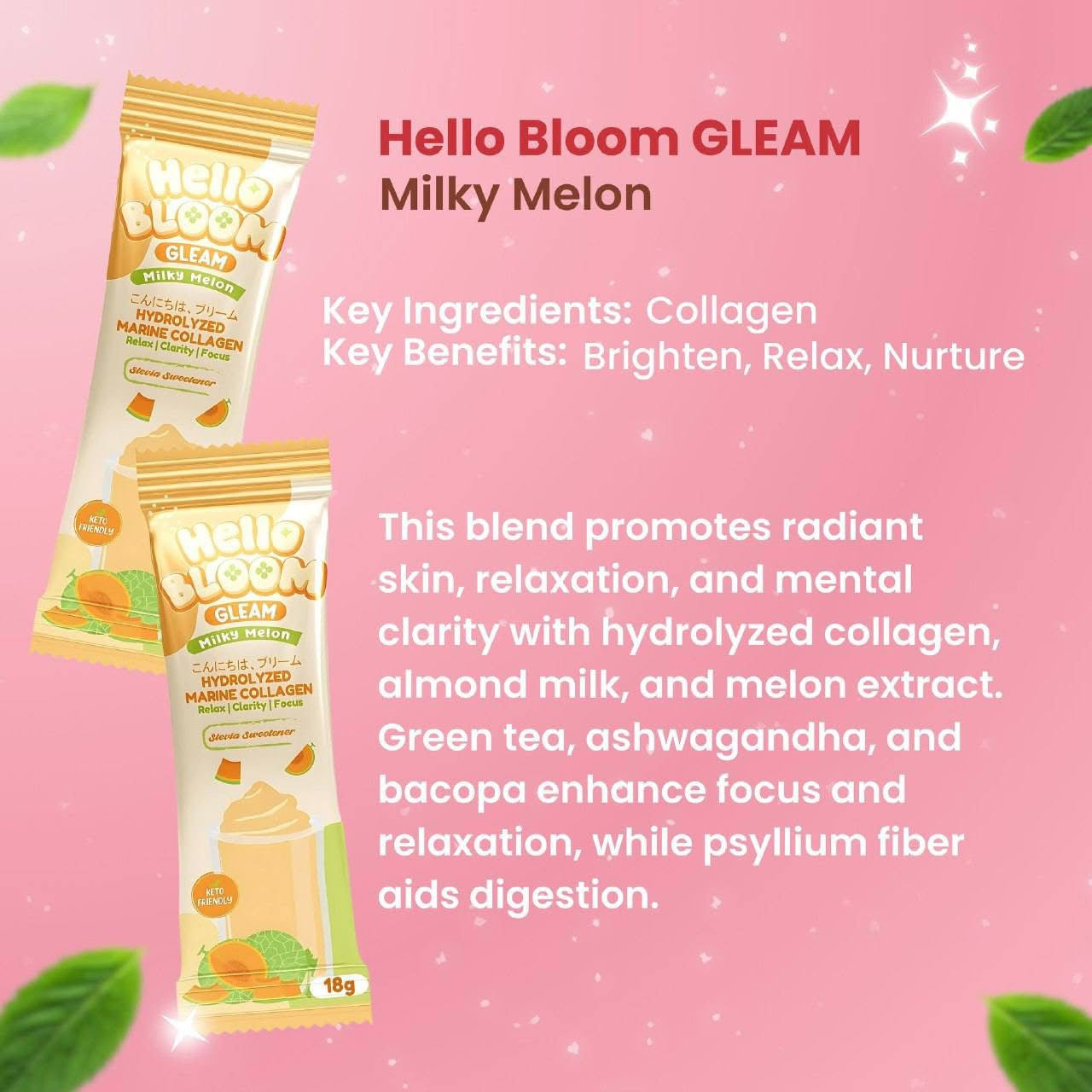 Hello Bloom Gleam Milky Melon Collagen Beauty Supplement - 220g