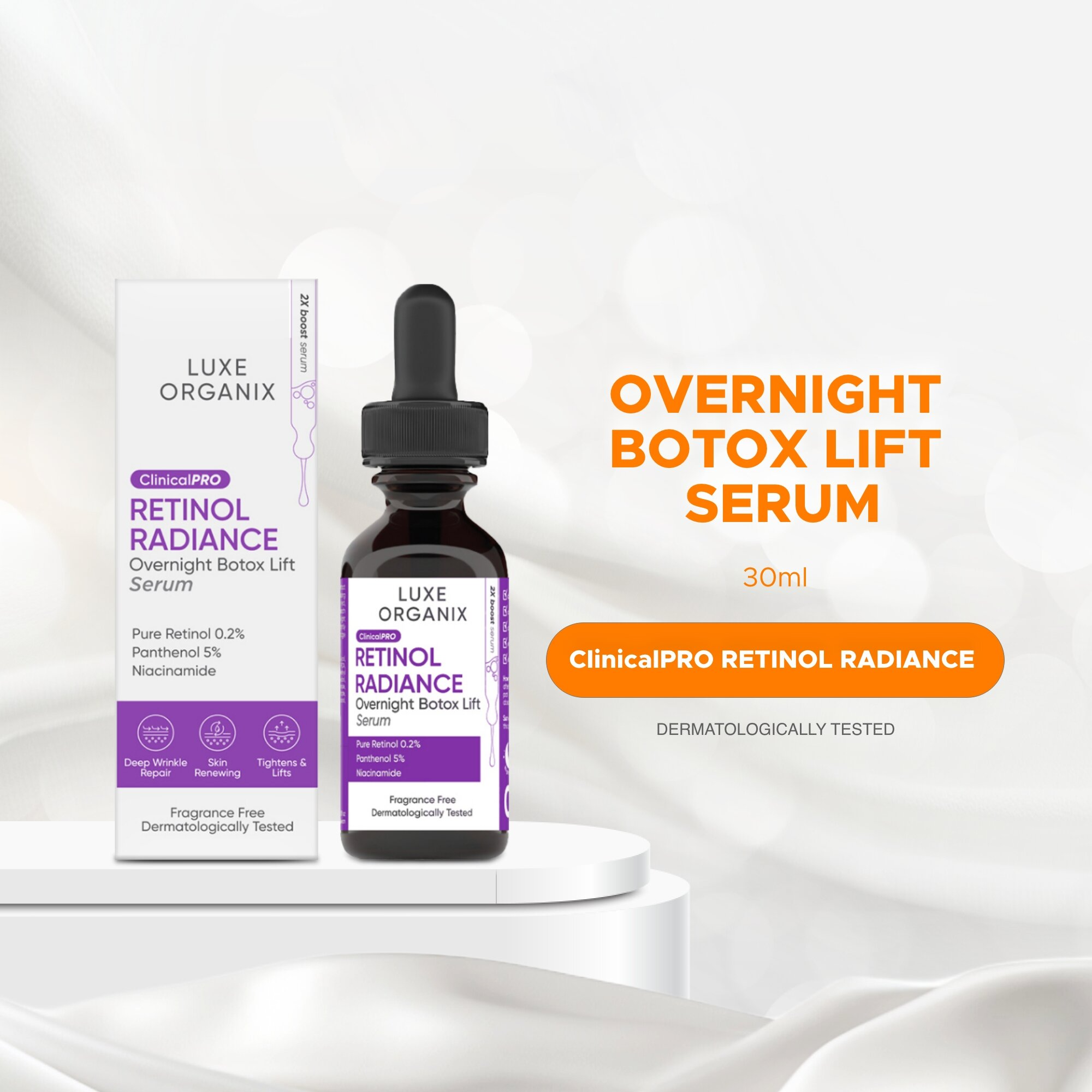 Luxe Organix Retinol Radiance Overnight Botox Lift Serum - 30ml