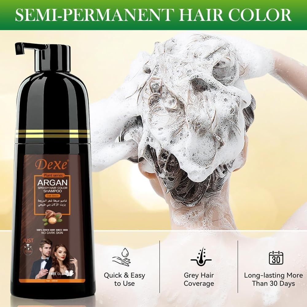 Dexe Dark Brown Argan Speedy Hair Color Shampoo - 420ml