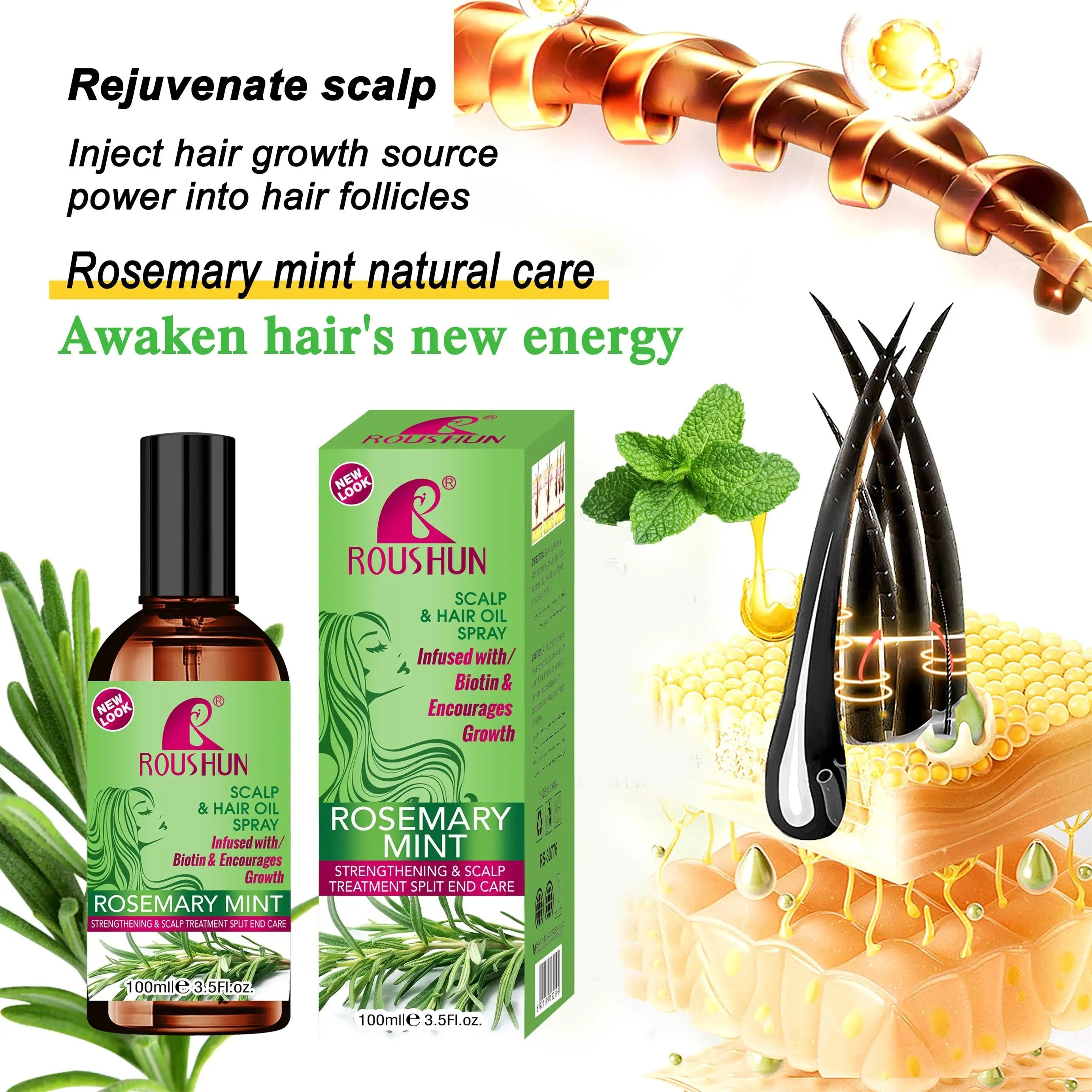 Roushun Rosemary Mint Hair Shampoo & Hair Oil - 500ml + 100ml (Combo)