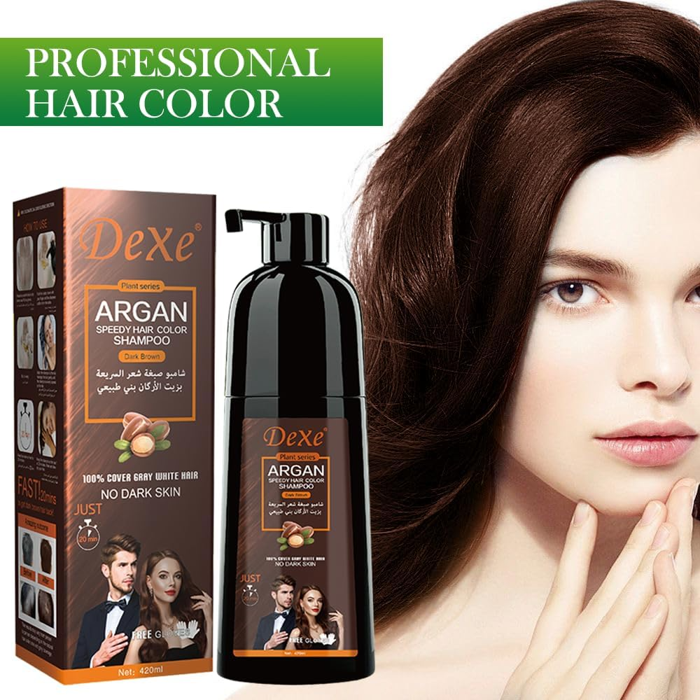 Dexe Dark Brown Argan Speedy Hair Color Shampoo - 420ml