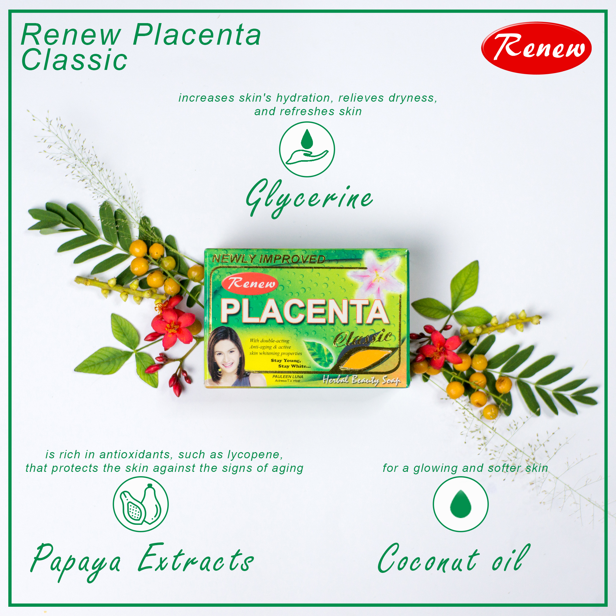 Renew Placenta Soap Solid Face & Body Anti aging & Whitening 135gm