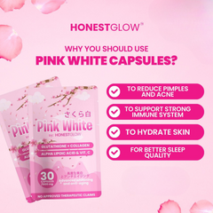 Transformed Skin Honest Glow Pink White Glutathione + Collagen 30 Capsules