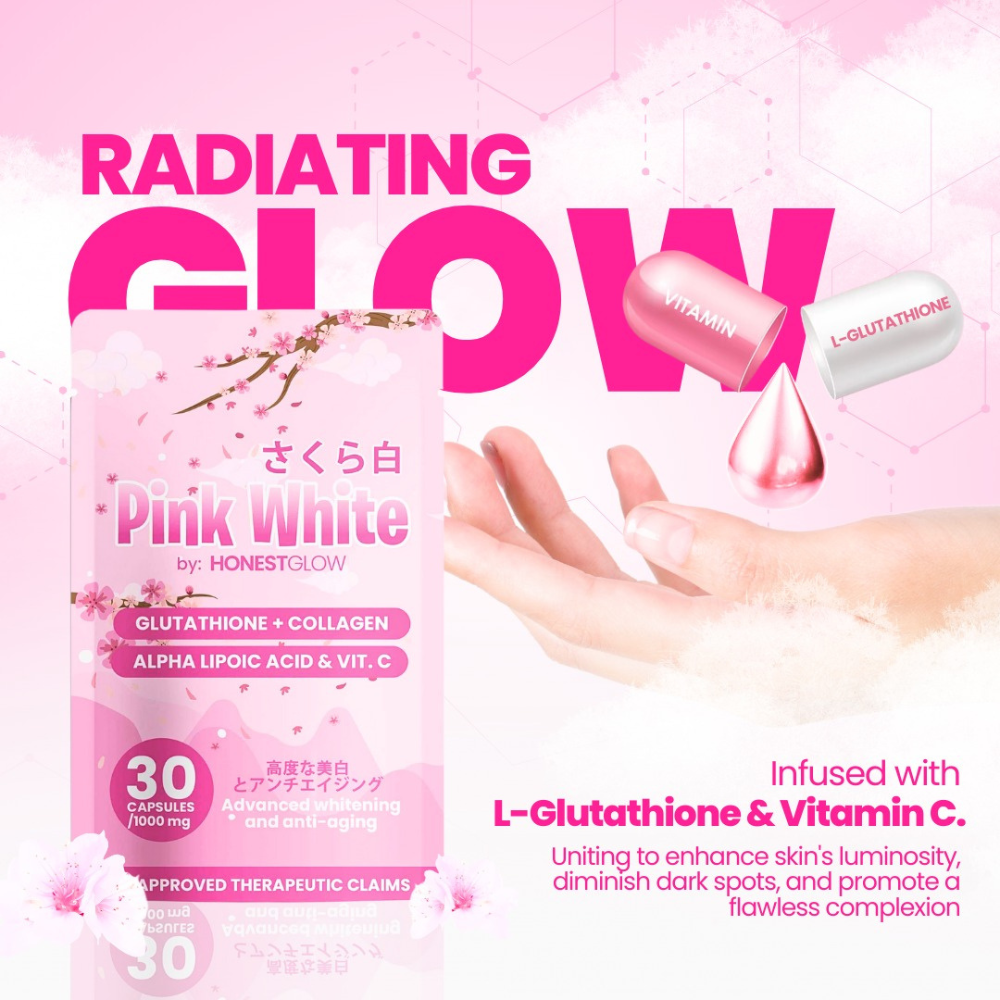 Transformed Skin Honest Glow Pink White Glutathione + Collagen 30 Capsules