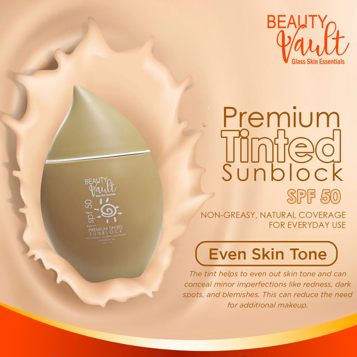 Beauty Vault Premium Tinted Sunblock SPF50 - 50g