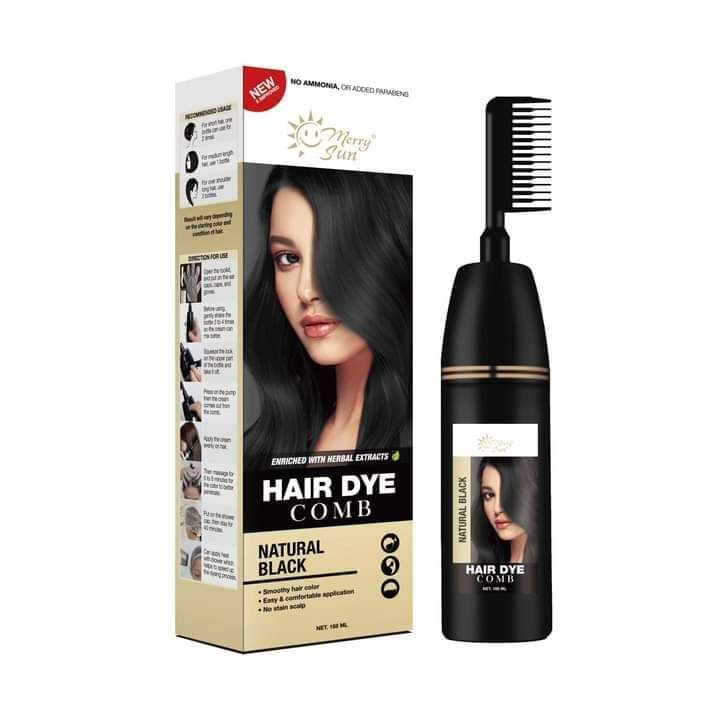 Merry Sun Permanent Hair Dye Comb Natural Black - 168ml