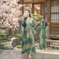 Women's Kimono Long Dress with Matching Scarf – Stretchable Satin | Free Size