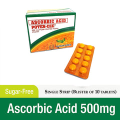 Poten-Cee Sugar-Free Ascorbic Acid 500 mg Film-Coated Tablets – Single Strip (Blister of 10 Tablets)