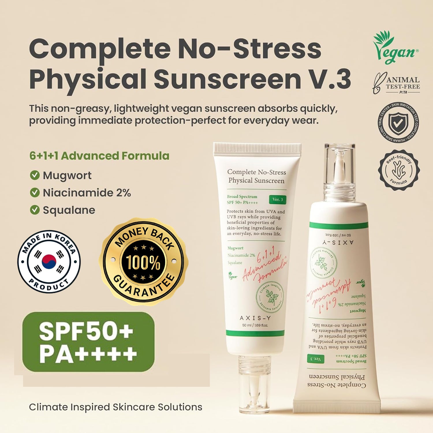AXIS-Y Complete No-Stress Physical Sunscreen SPF50+ PA++++ Ver.3 - 50ml
