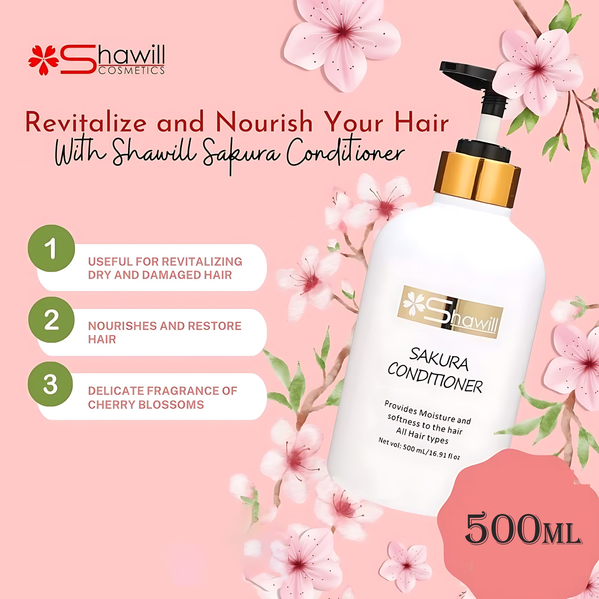 Shawill Sakura Conditioner – Moisture & Softness for All Hair Types (500ml)