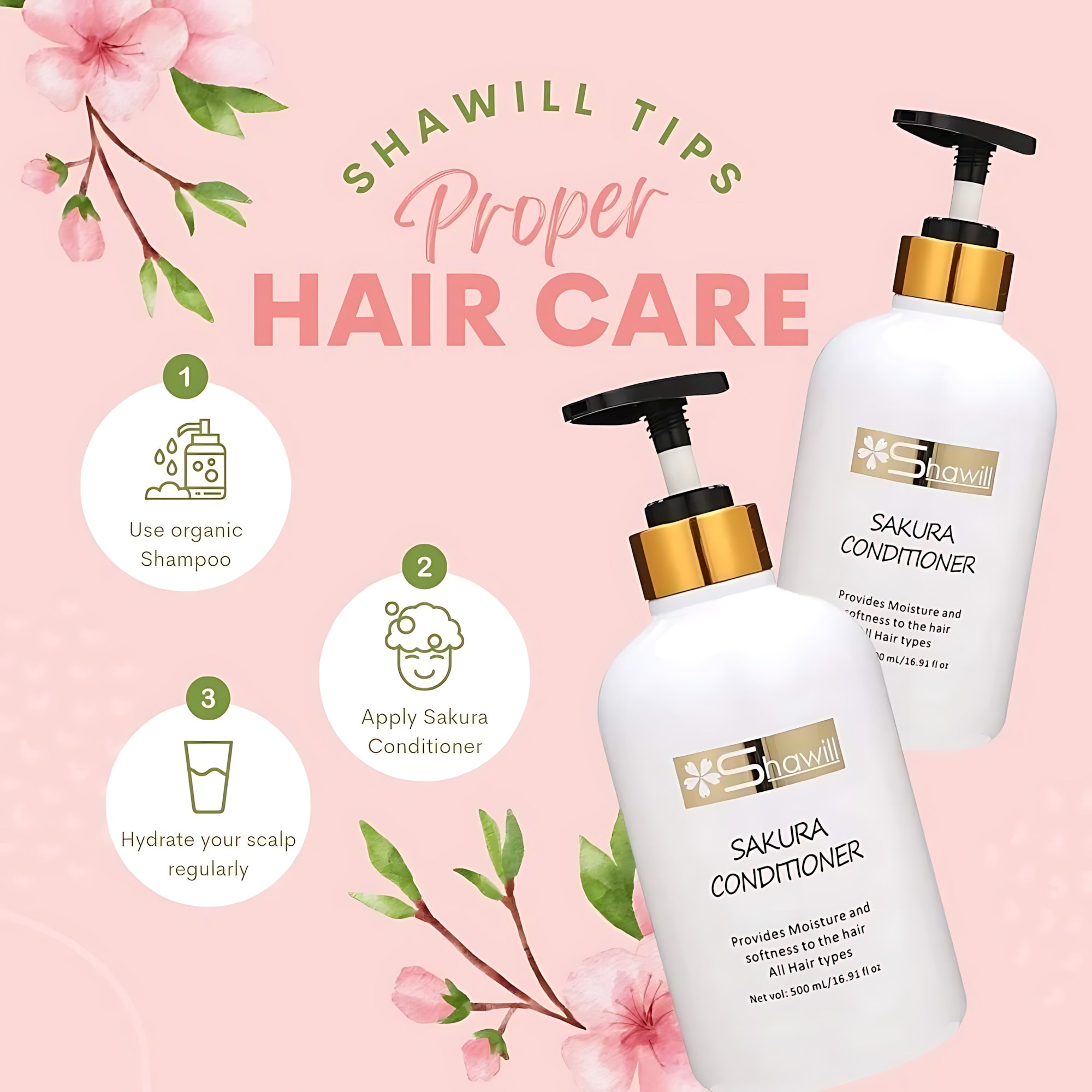 Shawill Sakura Conditioner – Moisture & Softness for All Hair Types (500ml)