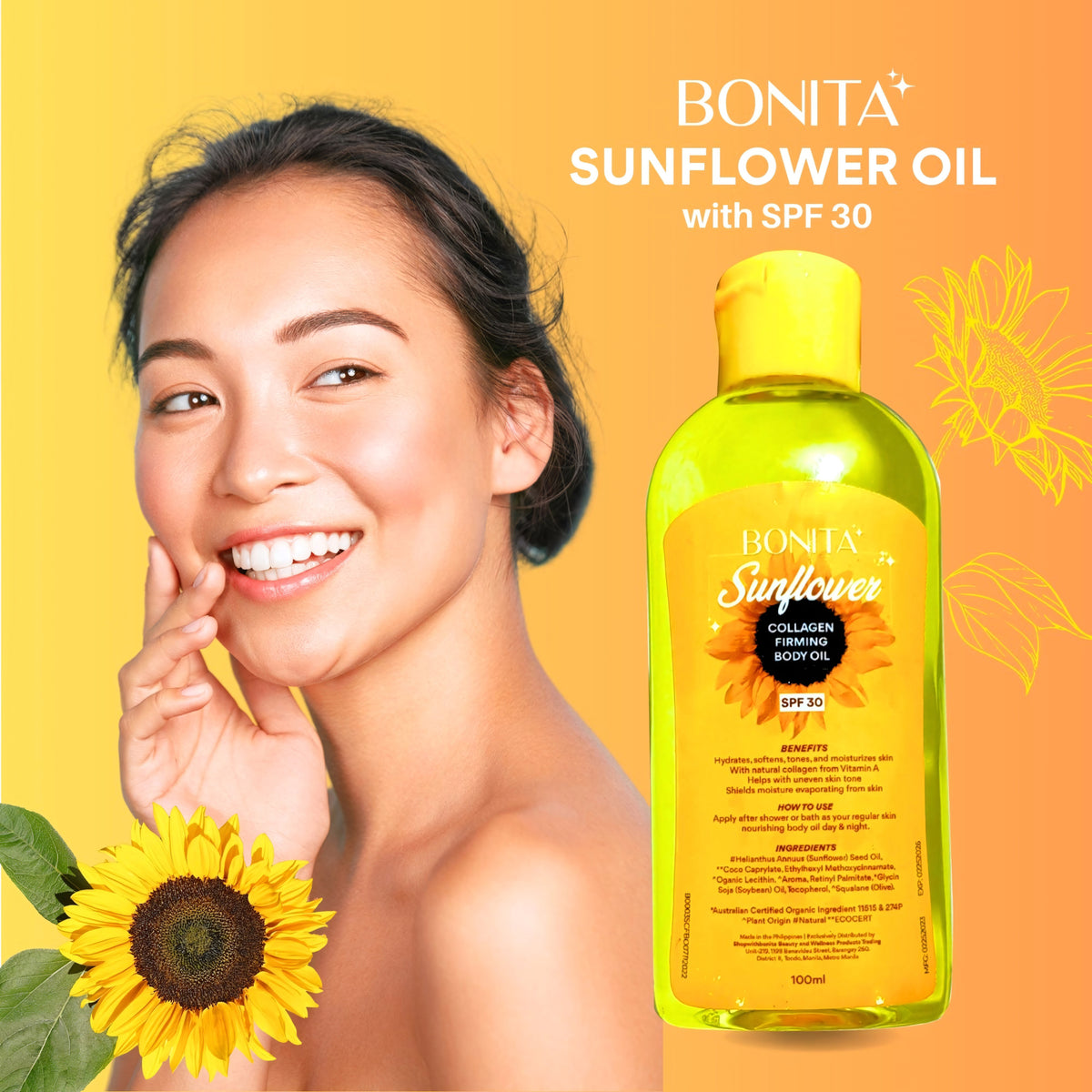 Bonita Sunflower Collagen Firming Body Oil SPF30 – 100ml