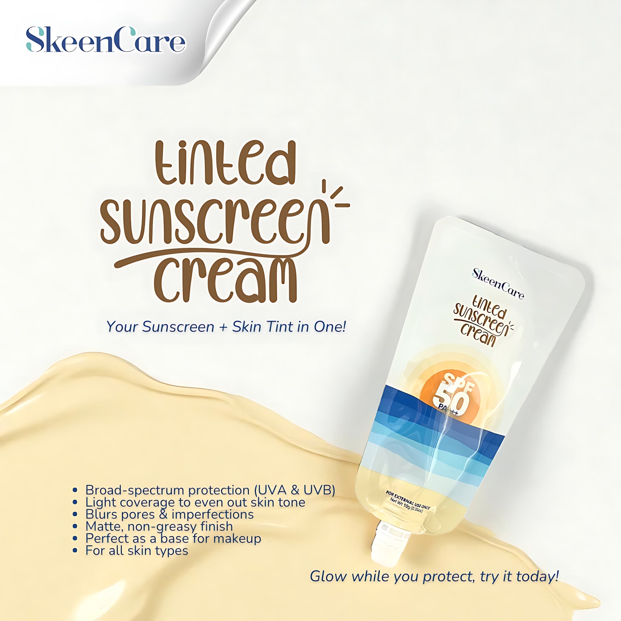 SkeenCare Tinted Sunscreen Cream SPF 50 PA+++ –  10g Sachet