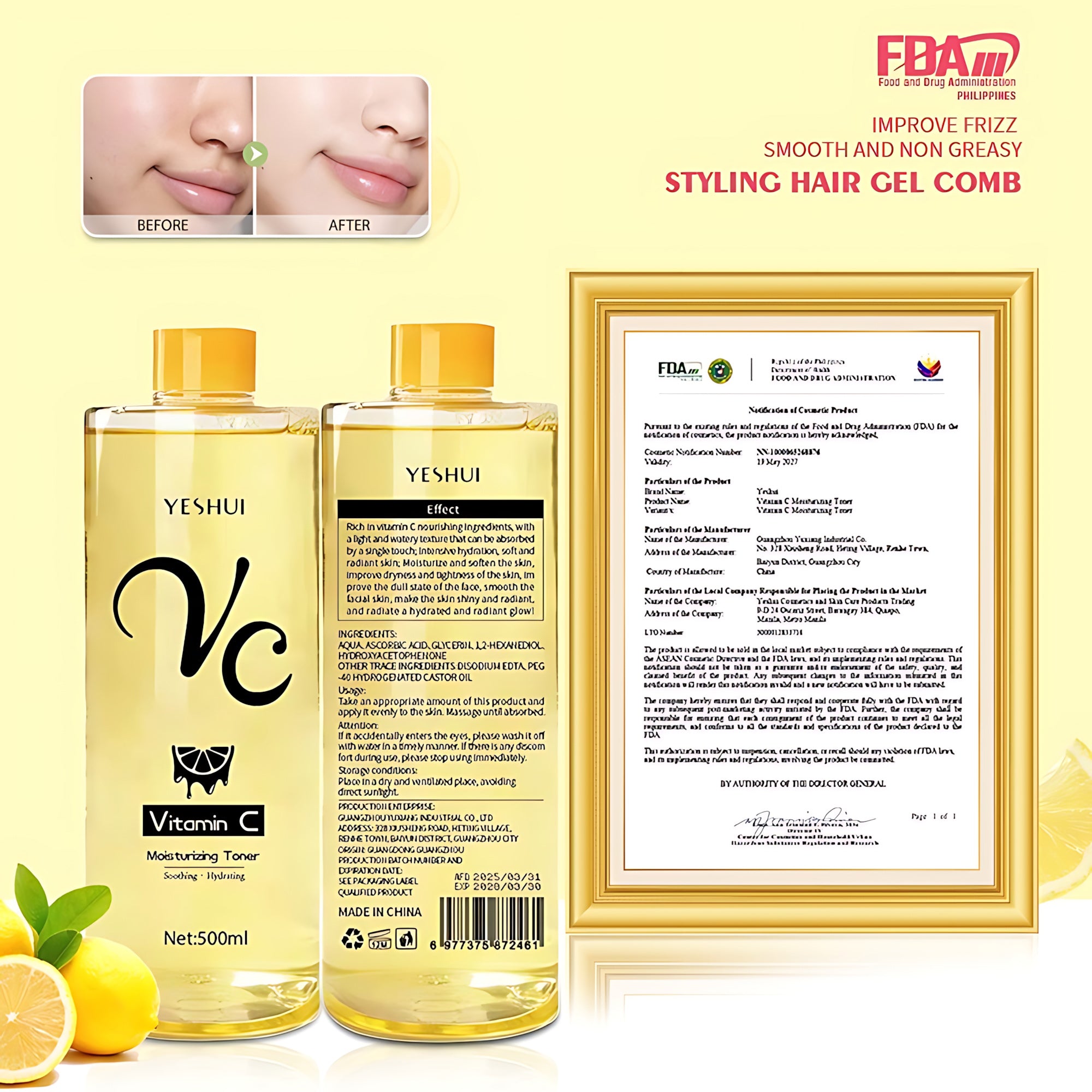 YESHUI VC Vitamin C Moisturizing Toner – 500ML