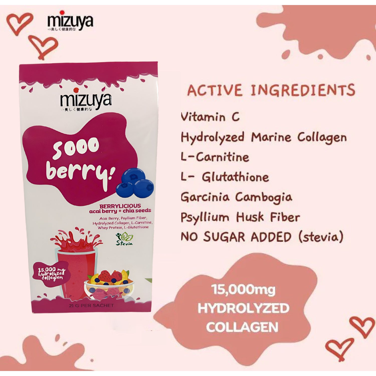 Mizuya Sooo Berry! Berrylicious Acai Berry + Chia Seeds Mixed Berries - 21g × 10 Sachets