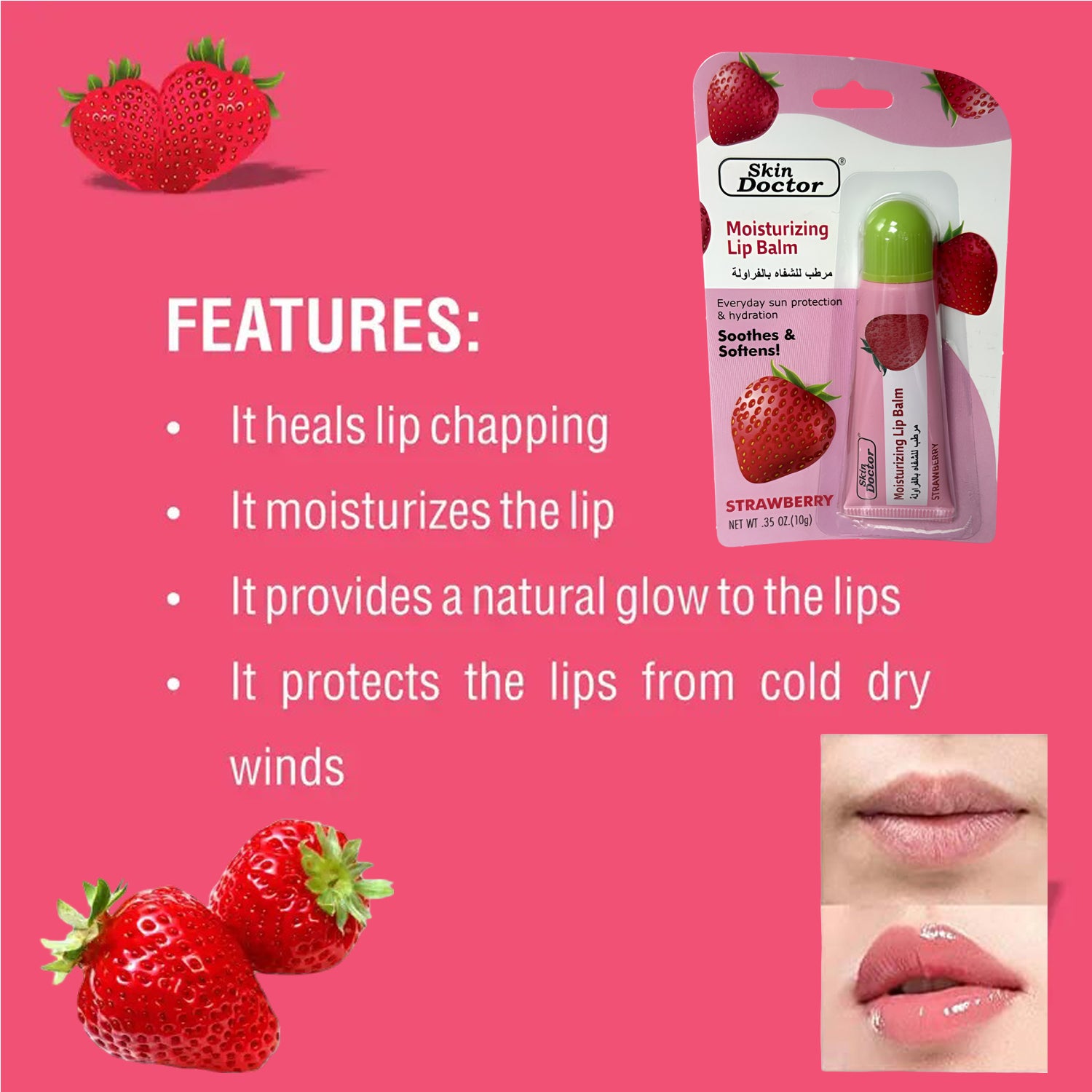 Skin Doctor Moisturizing Lip Balm – Strawberry Flavor -10g