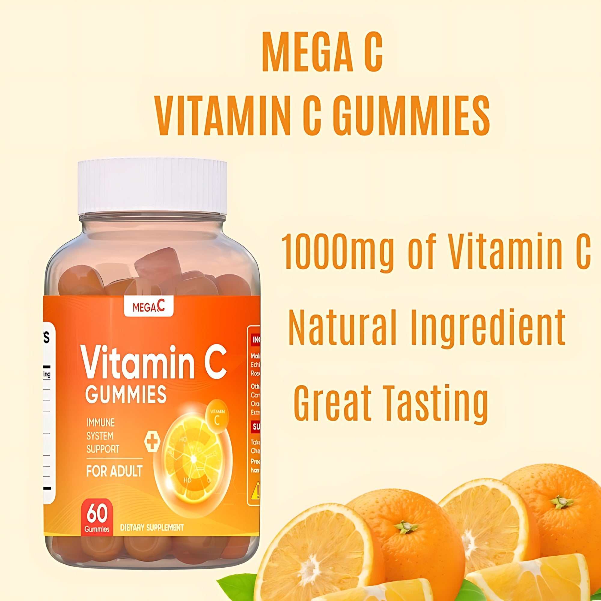 Mega C Vitamin C Gummies – Adult Immune Support Supplement (60 Gummies)
