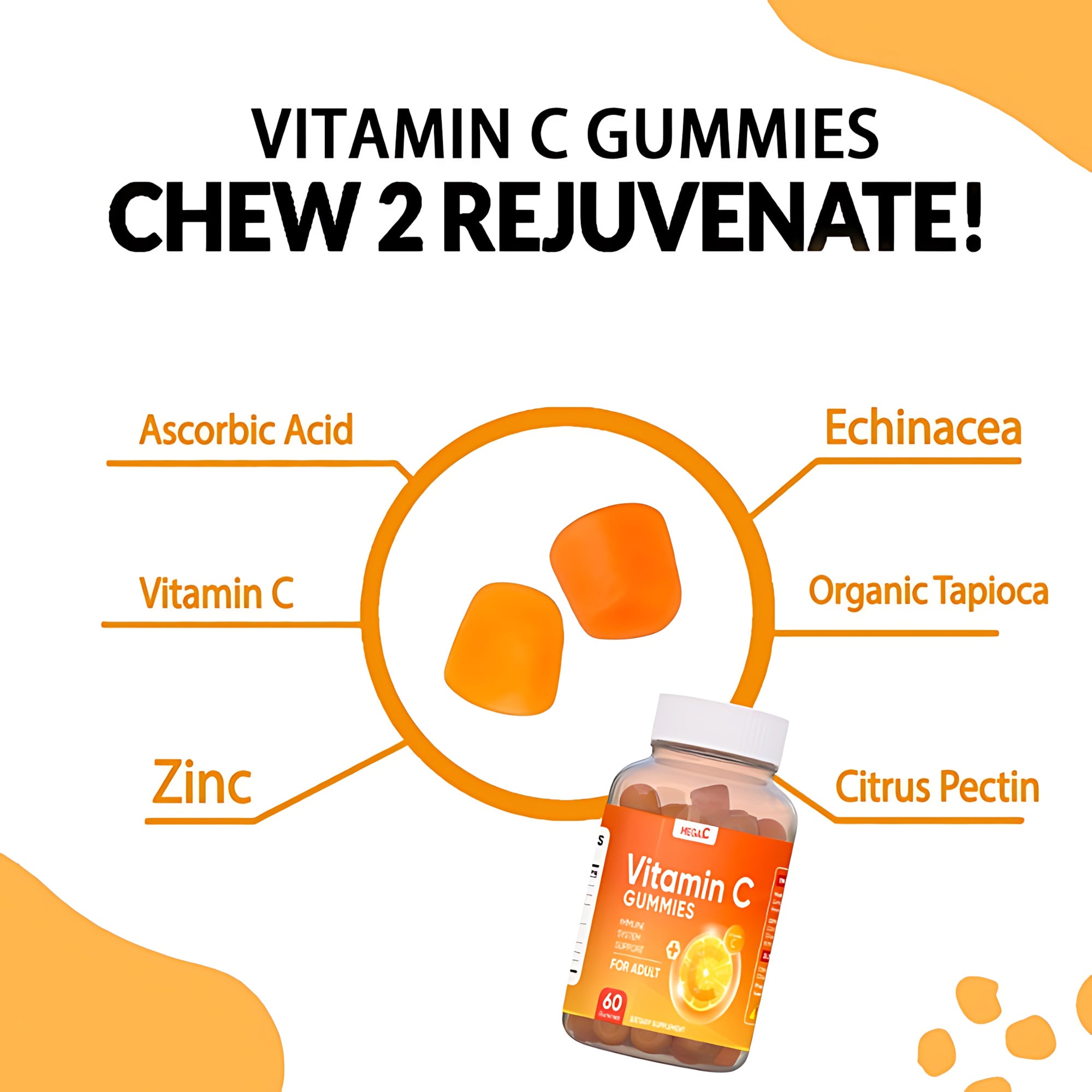 Mega C Vitamin C Gummies – Adult Immune Support Supplement (60 Gummies)