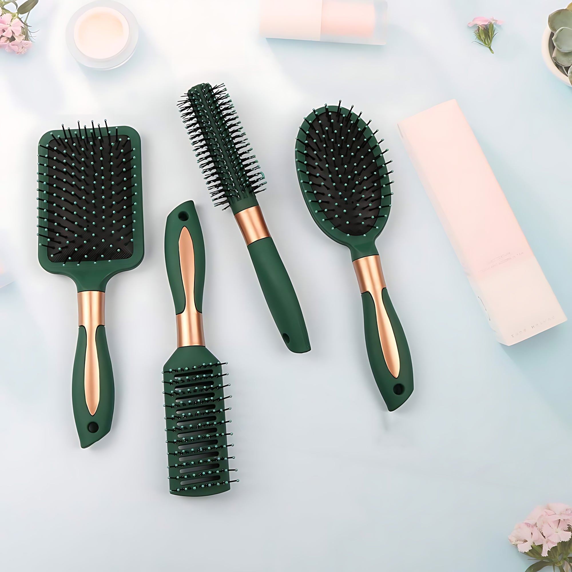 Anti-Tangle Hair Brush & Comb Set – 4 Pcs Paddle Hair Brush Kit for Wet & Dry Hair