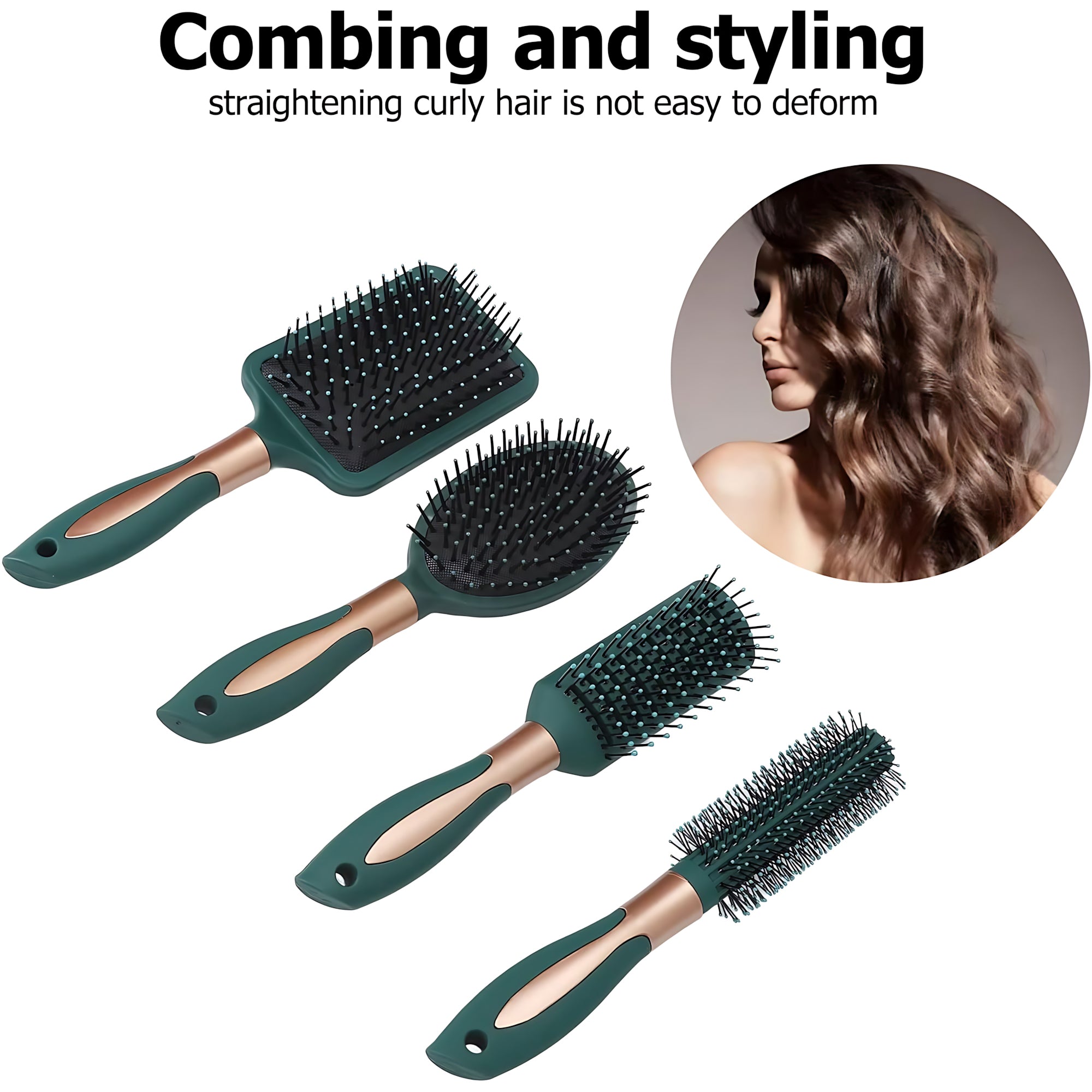 Anti-Tangle Hair Brush & Comb Set – 4 Pcs Paddle Hair Brush Kit for Wet & Dry Hair