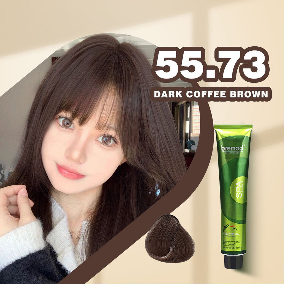 Bremod Performance 55.73 Dark Coffee Brown SPA Hair Color - 100ml (with Oxidizer)