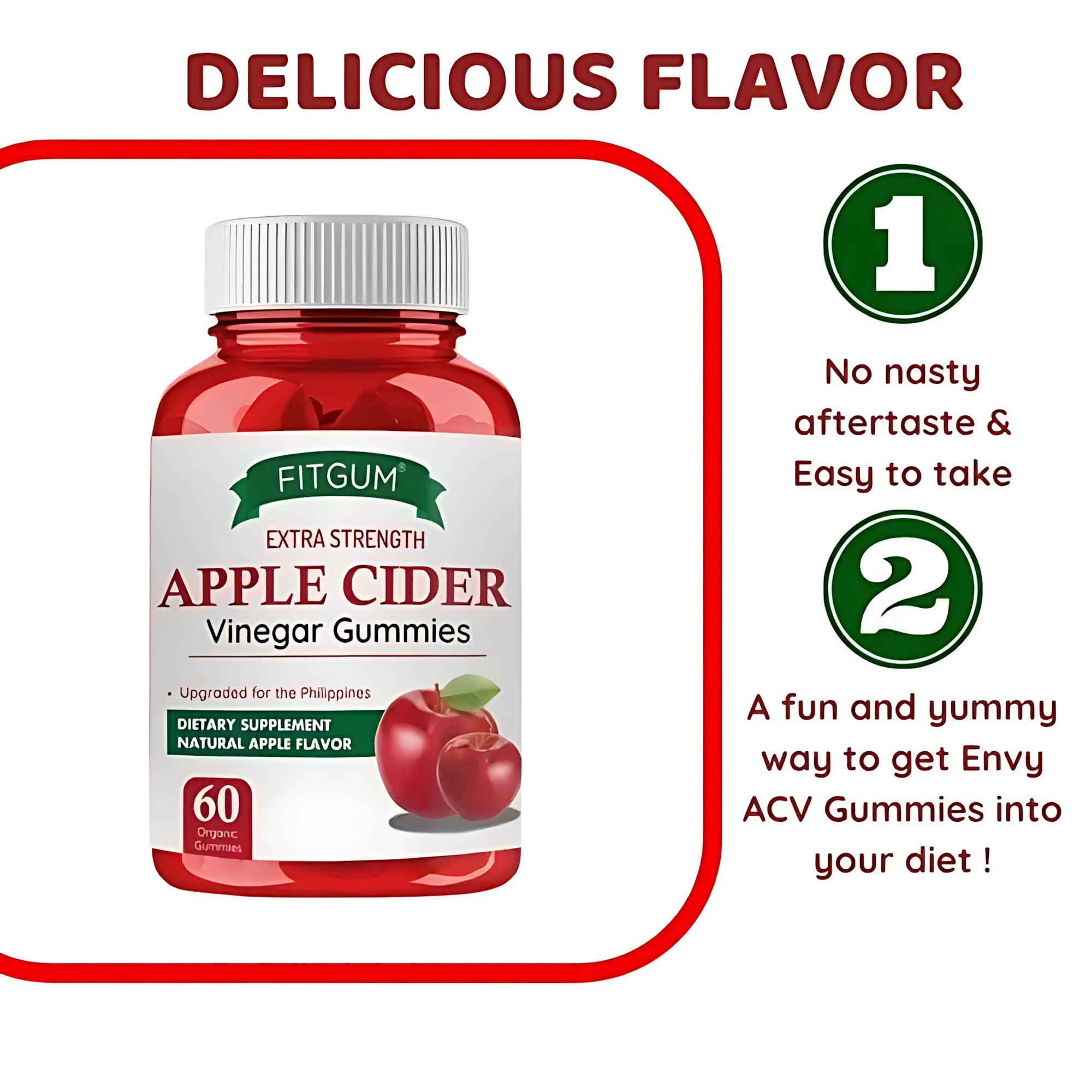 Fitgum Extra Strength Apple Cider Vinegar Gummies – 60 Organic Gummies
