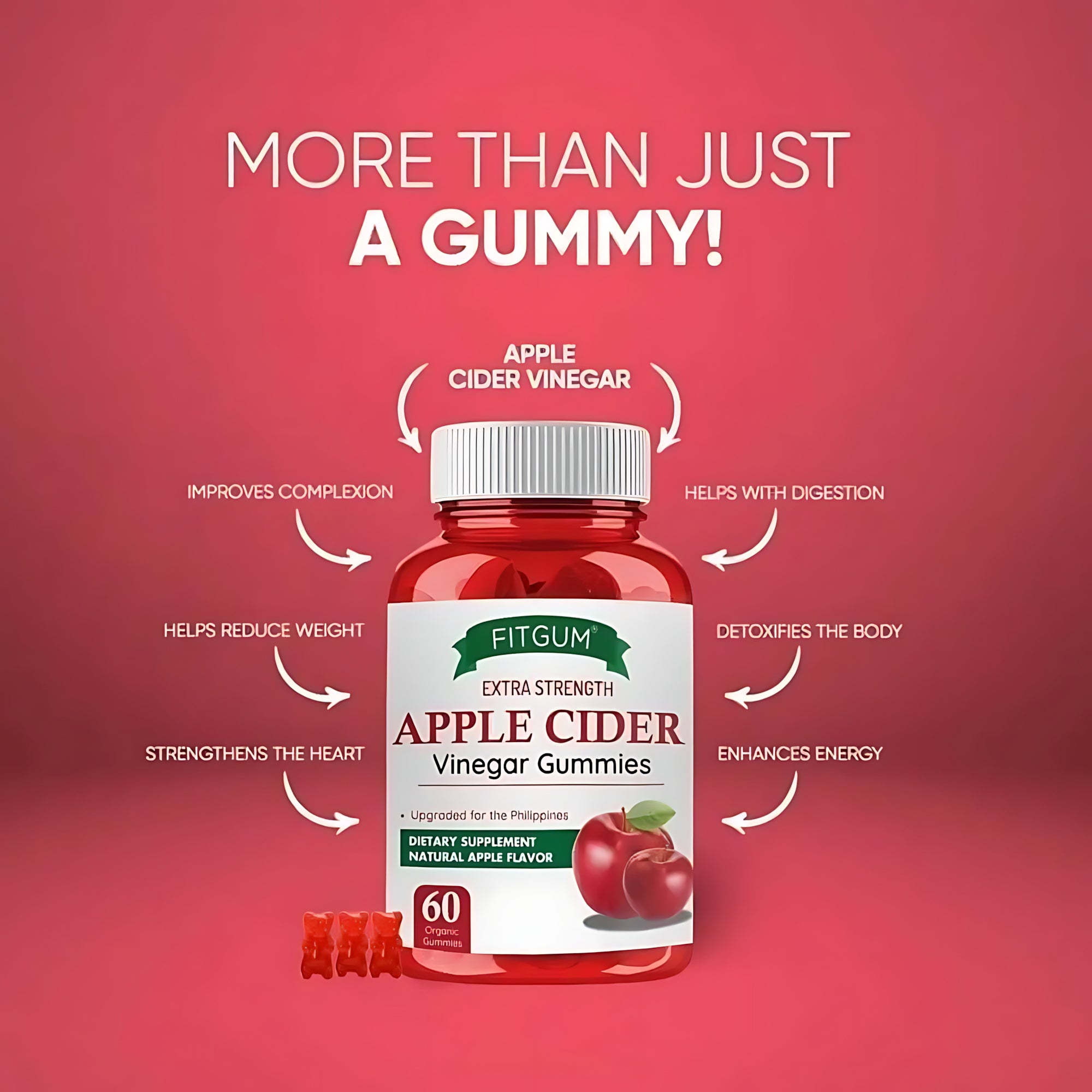 Fitgum Extra Strength Apple Cider Vinegar Gummies – 60 Organic Gummies