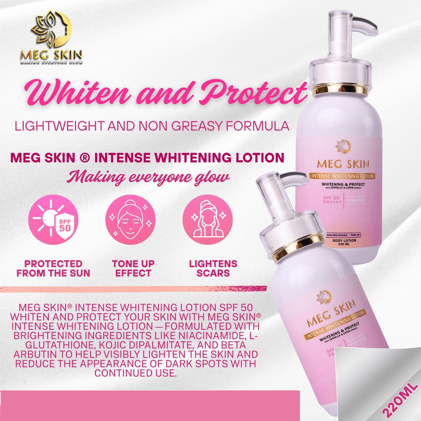 MEG SKIN Intense Brightening Lotion SPF 50 – 220ml