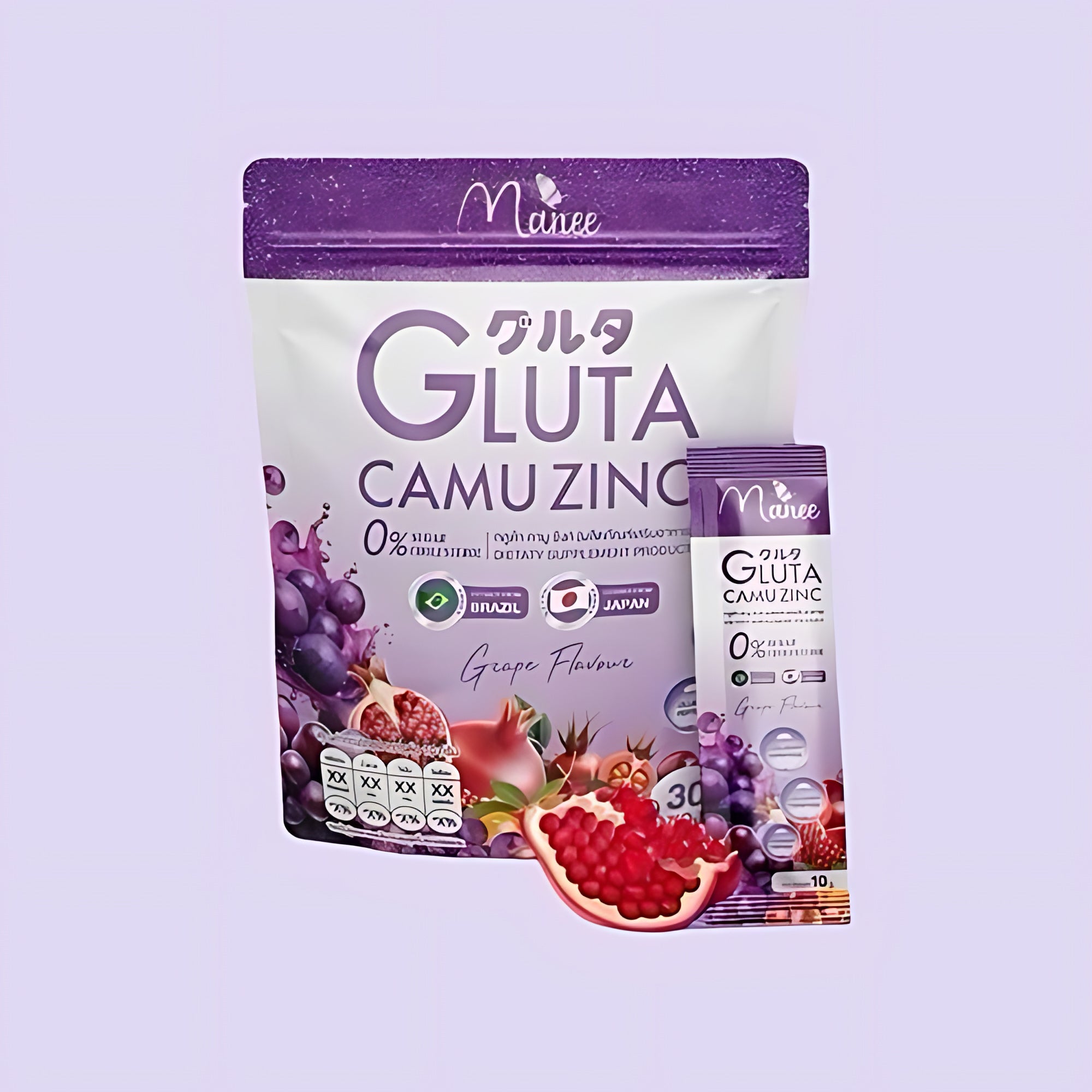 Manee Gluta Camu Zinc – Grape Flavour (30 Sachets × 10g each)