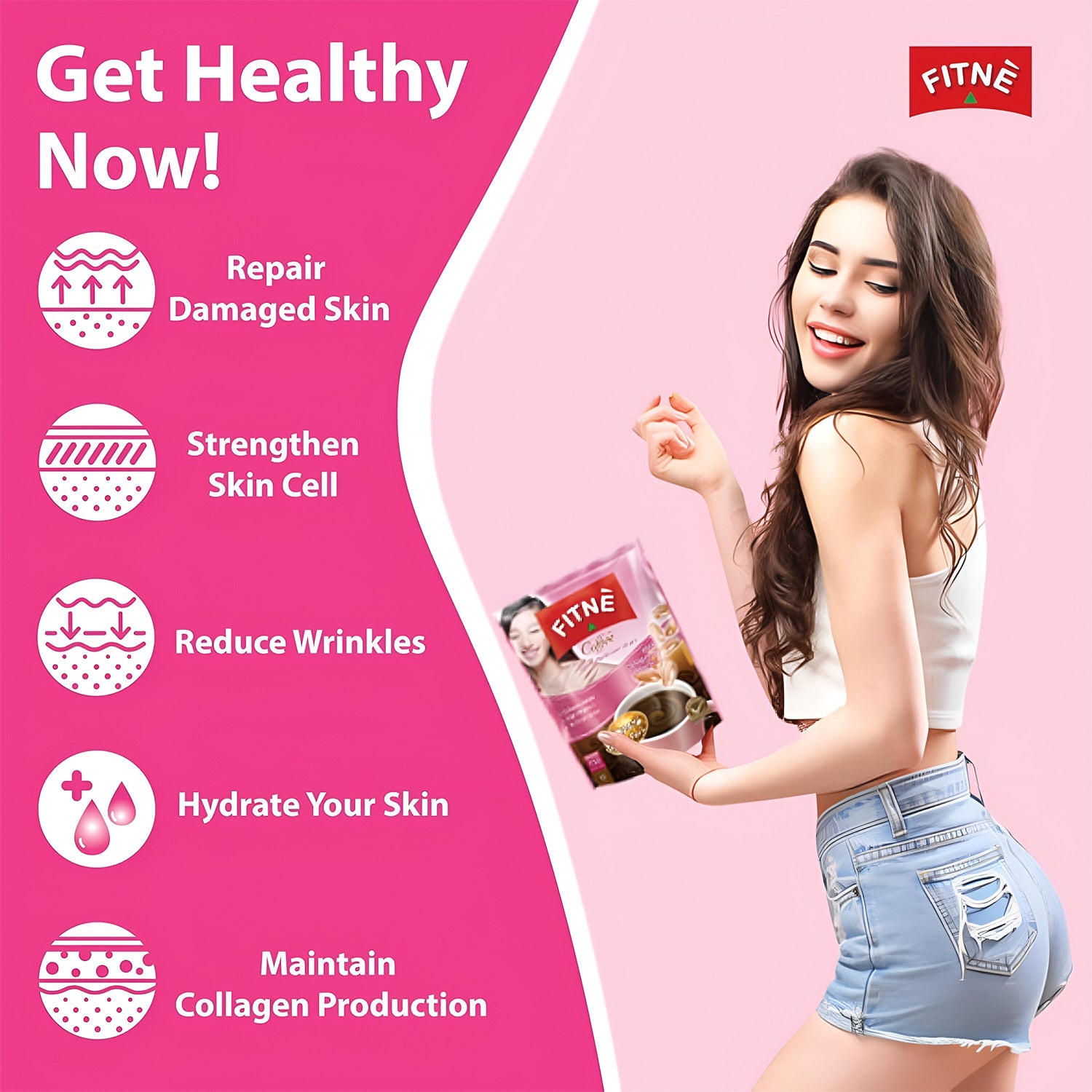 Fitne 3-in-1 Instant Coffee Mix with Collagen & Vitamin C - 15gm × Sachets