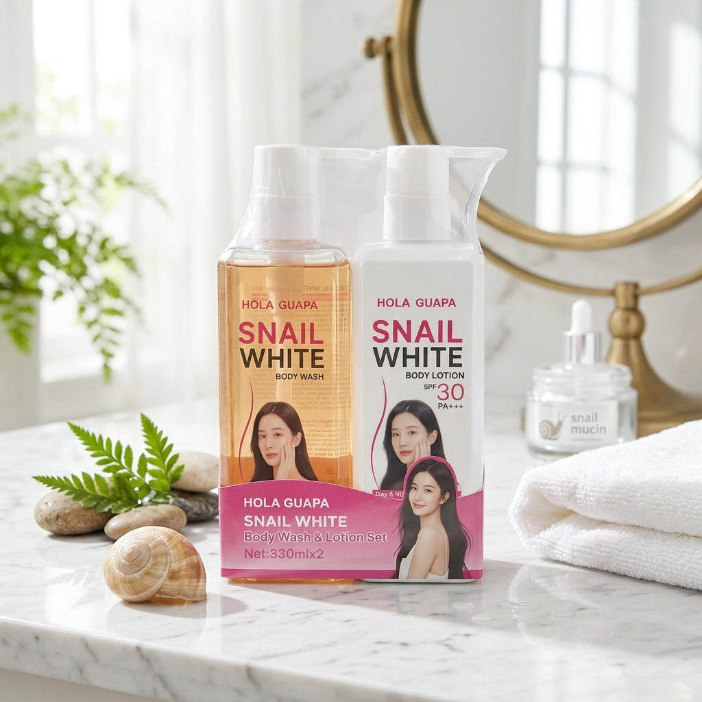 Hola Guapa Snail White Body Wash & Lotion Set – 330ml x 2