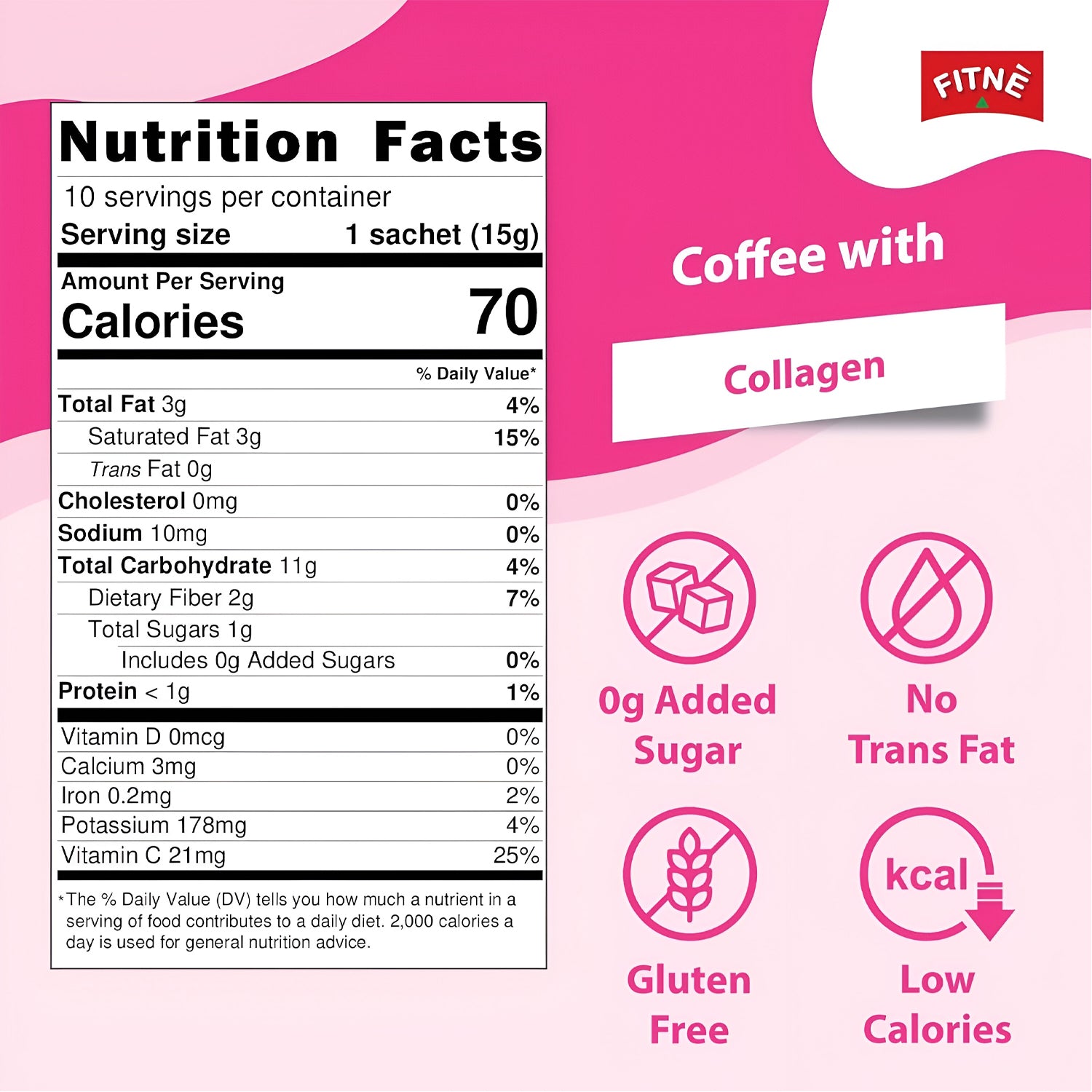 Fitne 3-in-1 Instant Coffee Mix with Collagen & Vitamin C - 15gm × Sachets