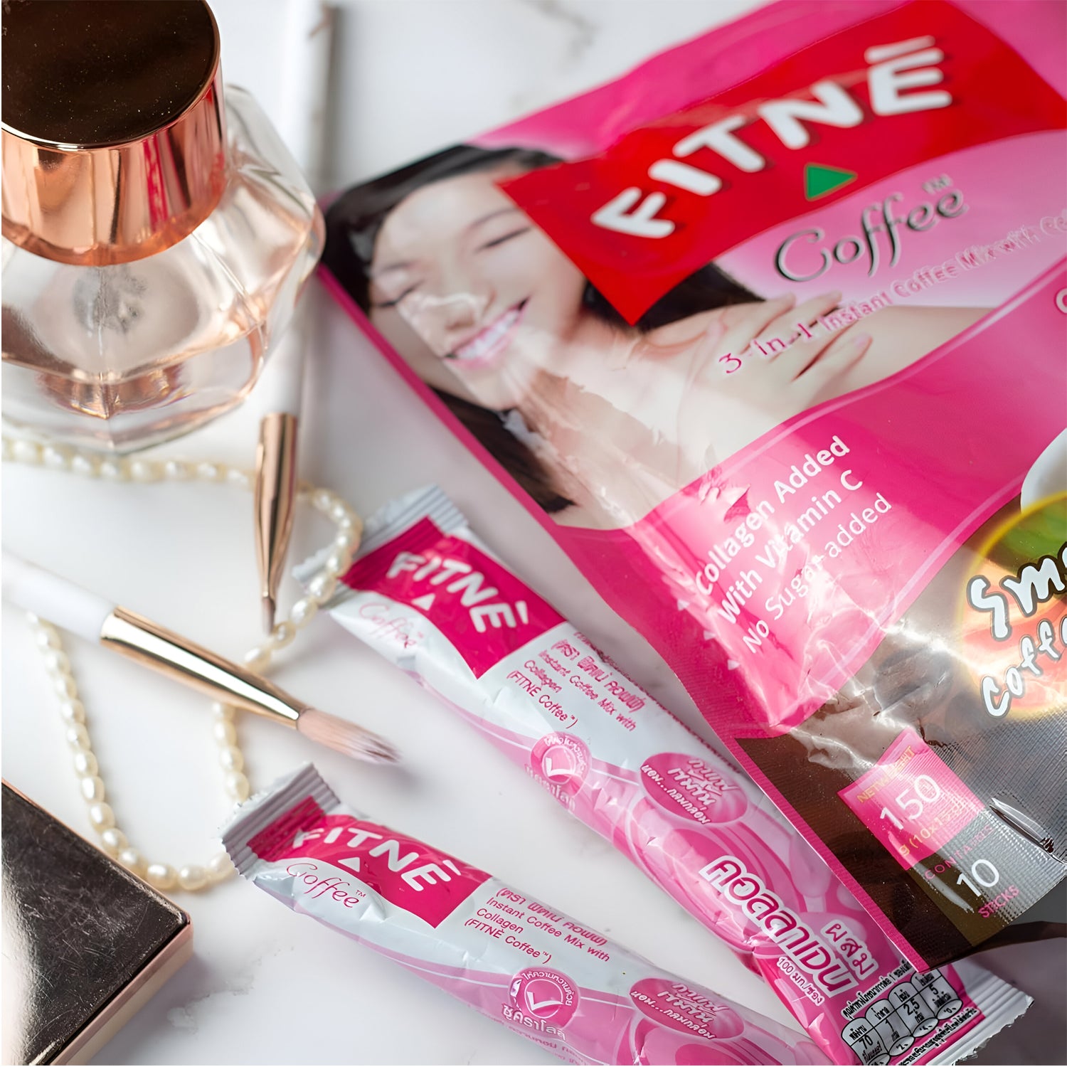 Fitne 3-in-1 Instant Coffee Mix with Collagen & Vitamin C - 15gm × Sachets