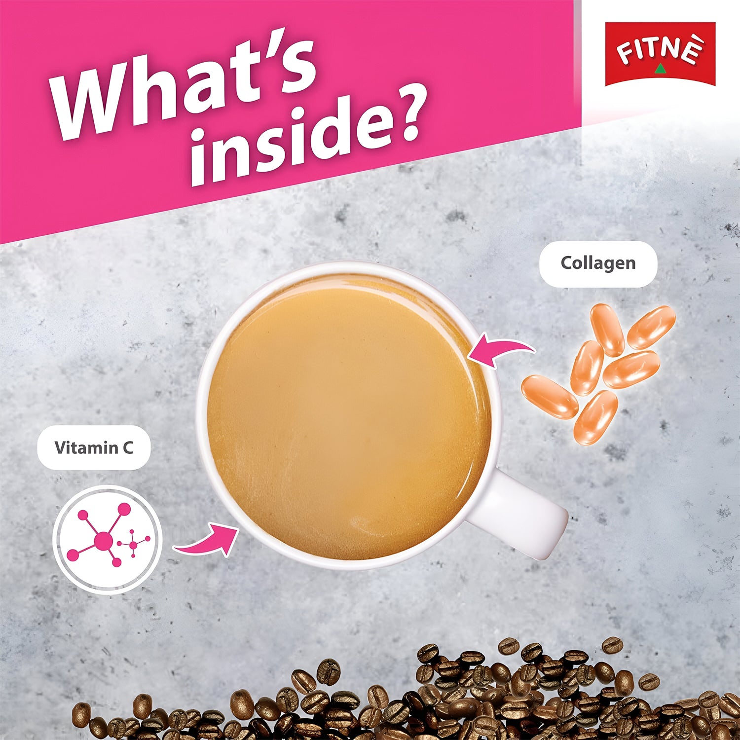Fitne 3-in-1 Instant Coffee Mix with Collagen & Vitamin C - 15gm × Sachets