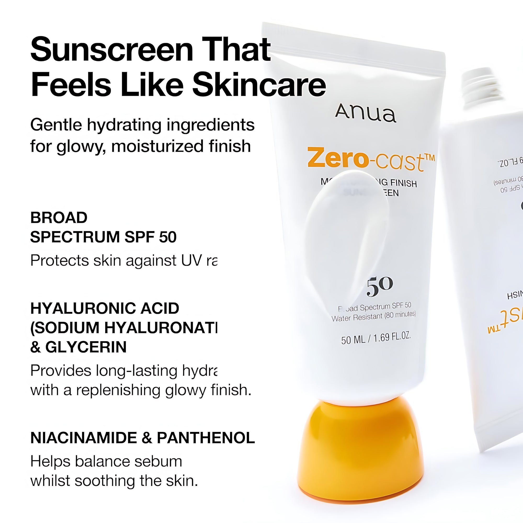 Anua Zero-Cast Moisturizing Finish Sunscreen – SPF 50+ PA++++ – 50ml