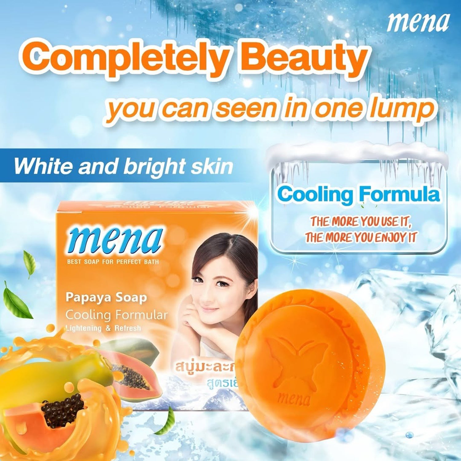 MENA Papaya Soap – Cooling Formular Lightening & Refresh (150g)
